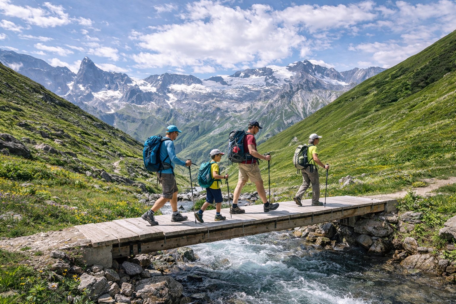 Famille en randonnée dans la Vanoise avec enfants