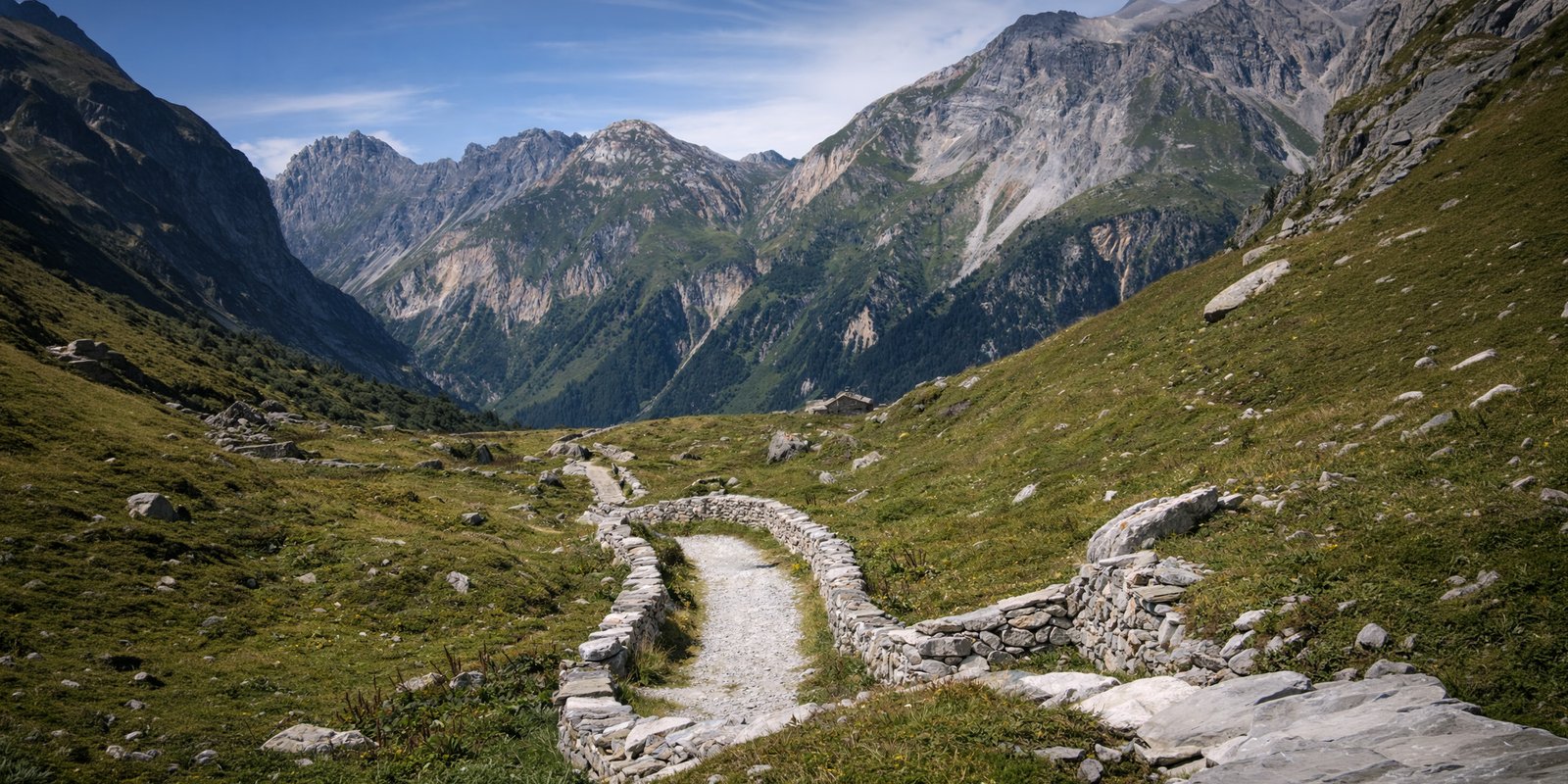 Murets en pierre sèche de la Route du Sel dans le vallon de la Glière