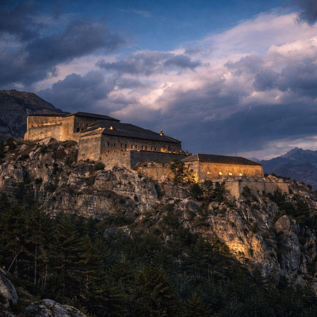 La barrière de l'Esseillon vue d'ensemble depuis la vallée de l'Arc